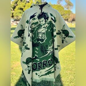 One piece  Alpaca Wool blend poncho, hooded, unisex, zorro poncho